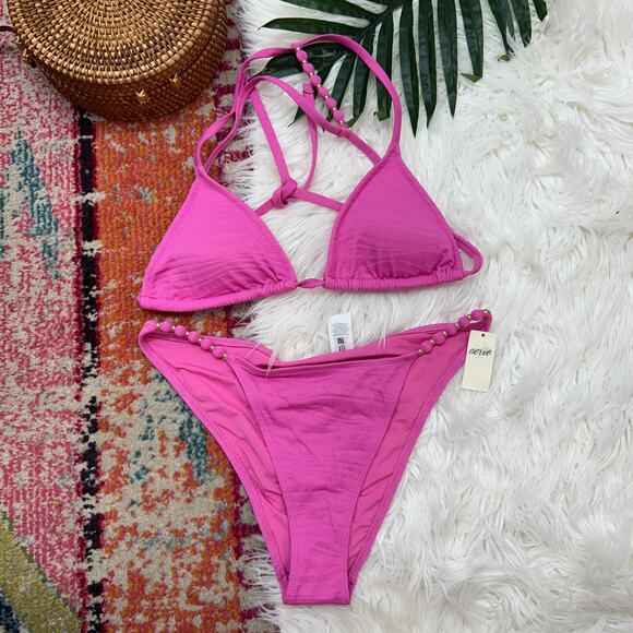 NEW Aerie Pink Padded Cheeky Triangle Matching Bikini Swimsuit Small / Medium - Picture 1 of 6